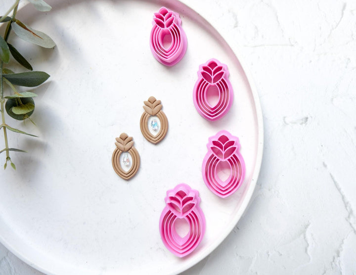 Embossed Flower Polymer Clay Cutter Set: Floral Earrings, Leaf Design