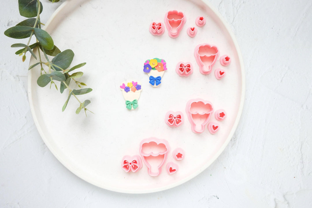 Flower Bouquet Polymer Clay Cutter Set (3pc): DIY Valentine Craft