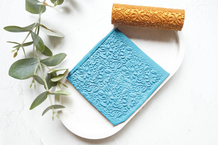 Floral Clay Roller: Seamless Texture, Polymer Clay Tool