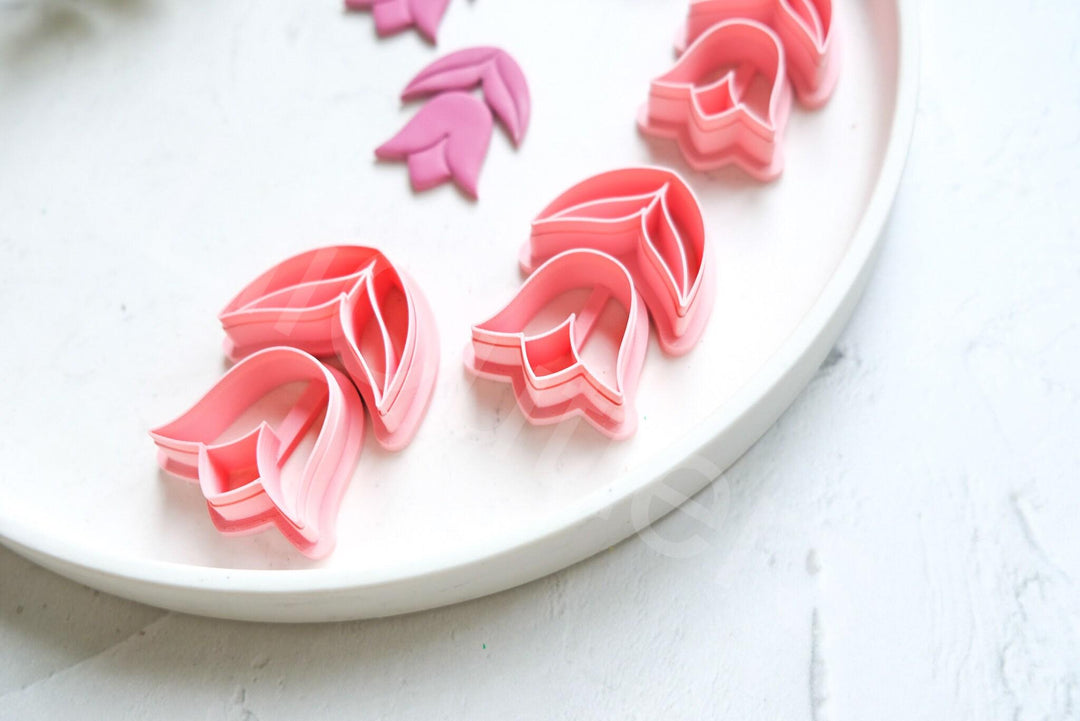 Flower Polymer Clay Cutter Set: Embossed Leaf, Scallop Edge