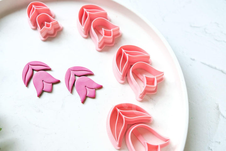 Flower Polymer Clay Cutter Set: Embossed Leaf, Scallop Edge