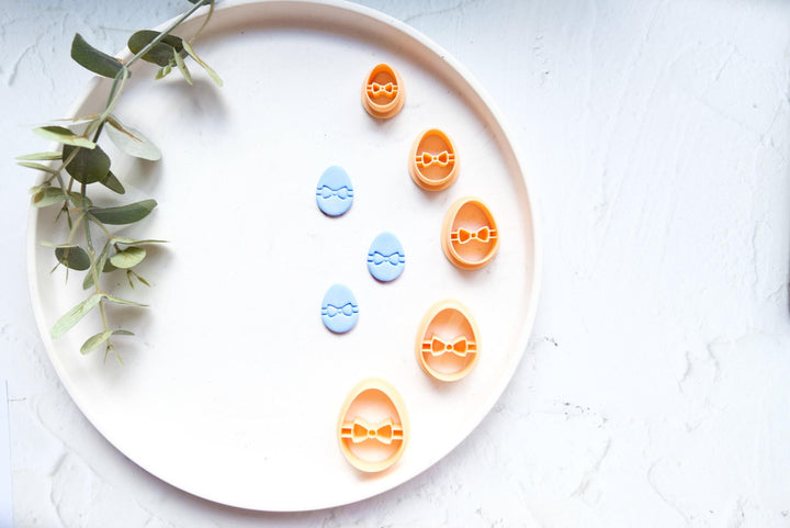Easter Egg Polymer Clay Cutters: Flower Bow Embossed Design