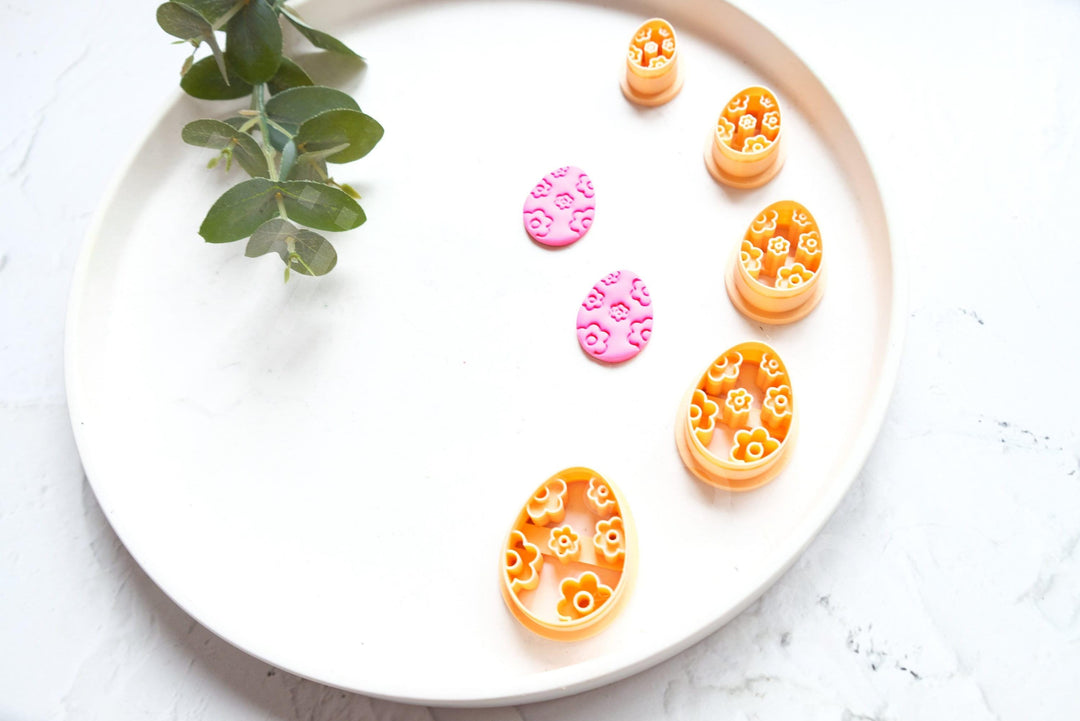 Flower Easter Egg Cutter: Embossed Polymer Clay Earring Mold