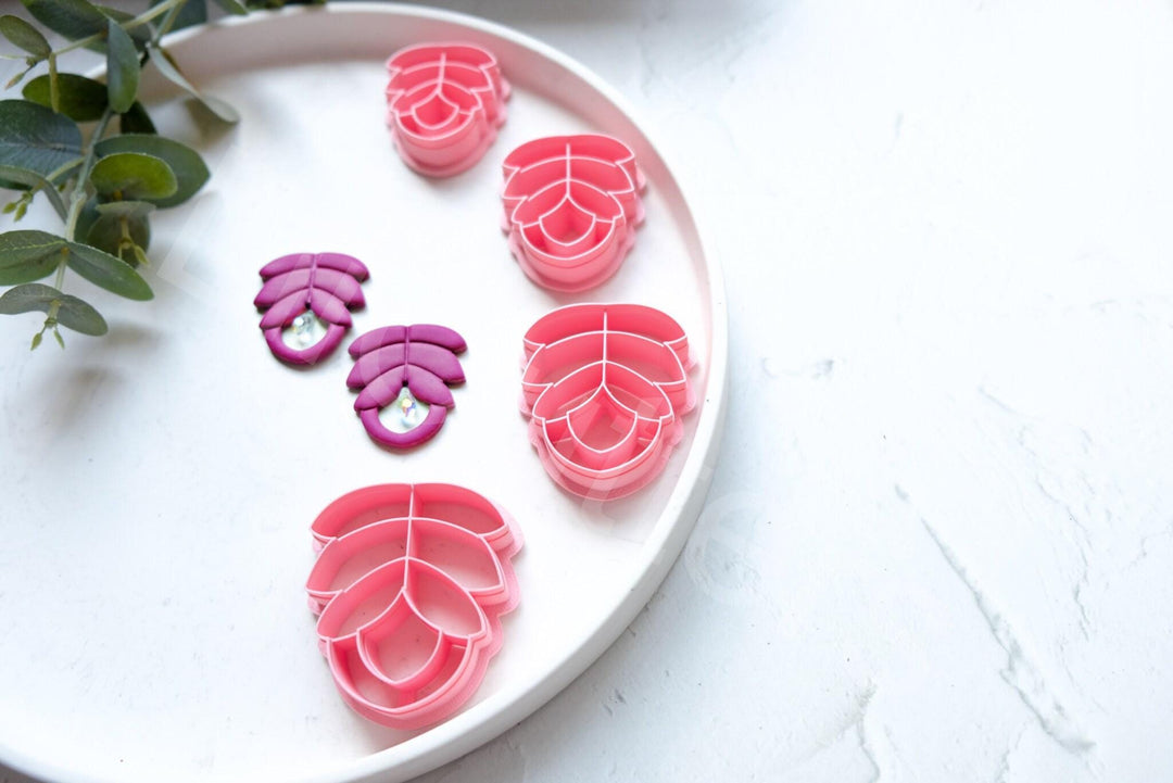 Flower Leaf Polymer Clay Cutter Set: Embossed Scallop Earring Cutters