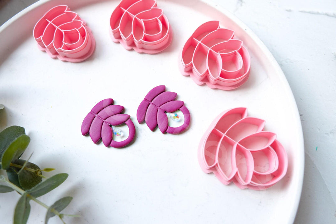 Flower Leaf Polymer Clay Cutter Set: Embossed Scallop Earring Cutters