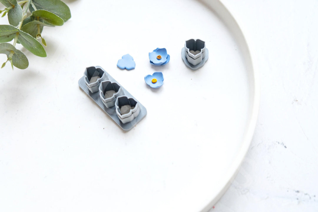 Flower Stud Polymer Clay Cutters: Lotus, Daisy, Mushroom (15mm)