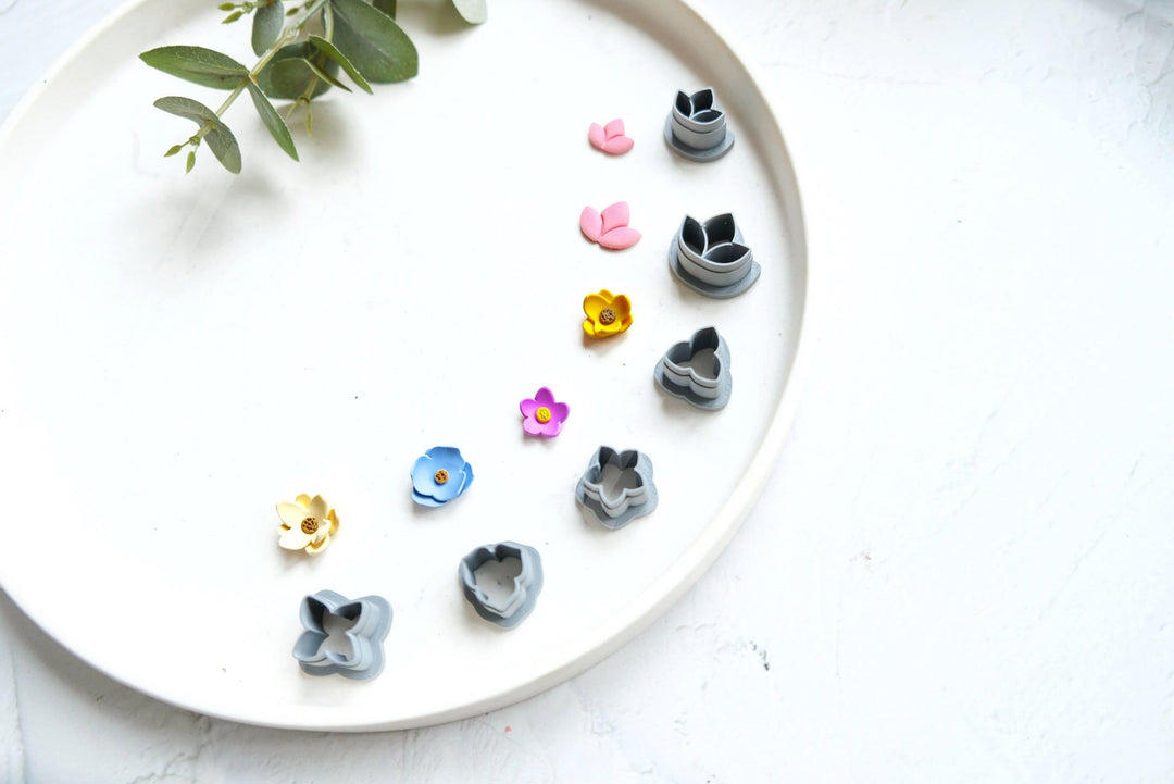 Flower Stud Polymer Clay Cutters: Lotus, Daisy, Mushroom (15mm)