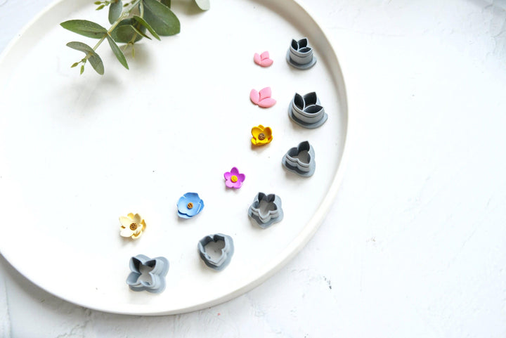 Flower Stud Polymer Clay Cutters: Lotus, Daisy, Mushroom (15mm)