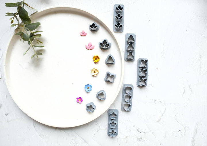 Flower Stud Polymer Clay Cutters: Lotus, Daisy, Mushroom (15mm)
