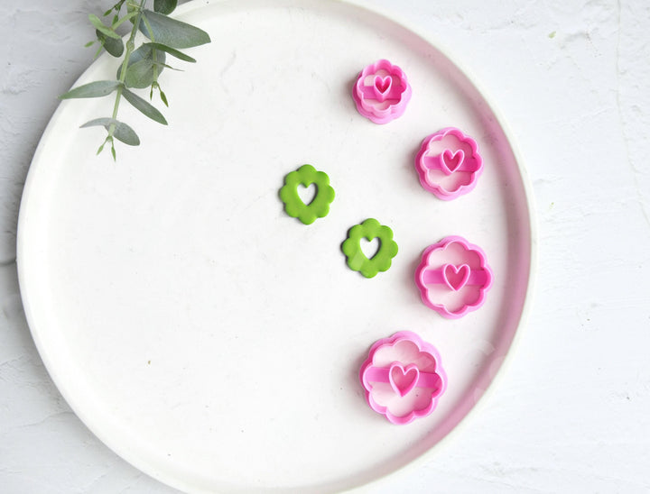 Flower Heart Clay Cutter Set: Polymer Clay Earring Cutters (25-40mm)