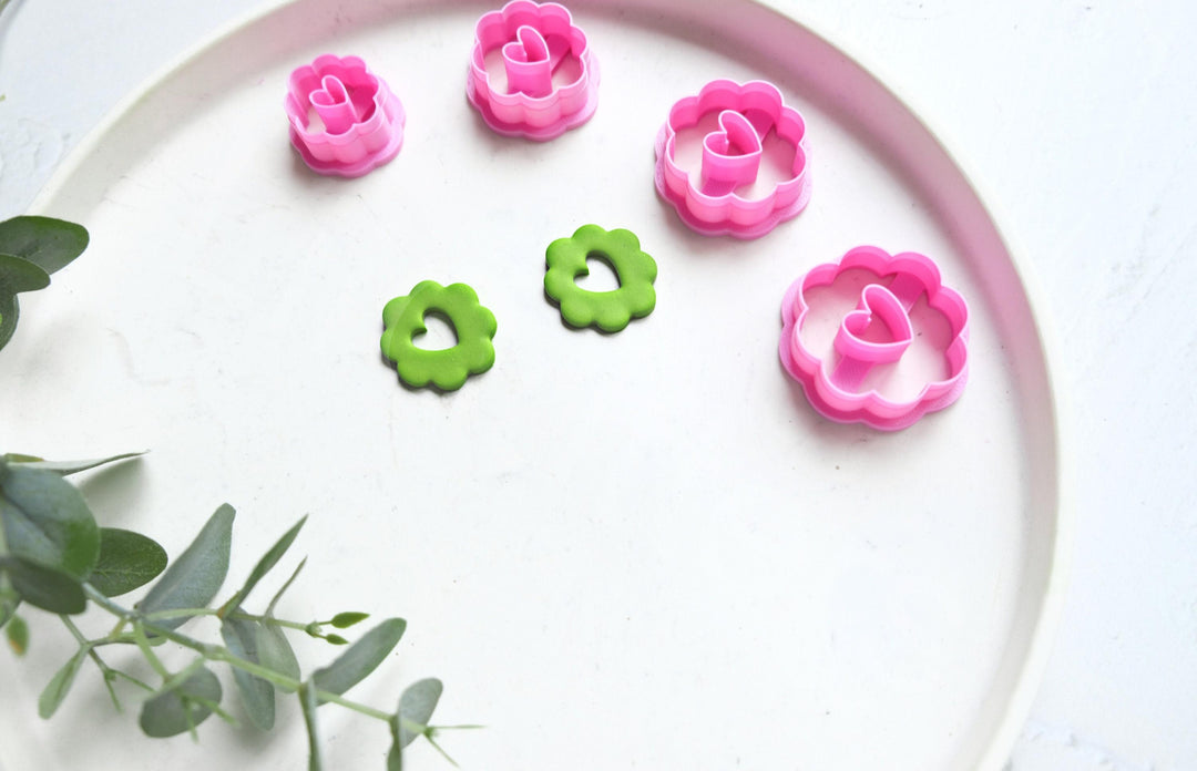 Flower Heart Clay Cutter Set: Polymer Clay Earring Cutters (25-40mm)