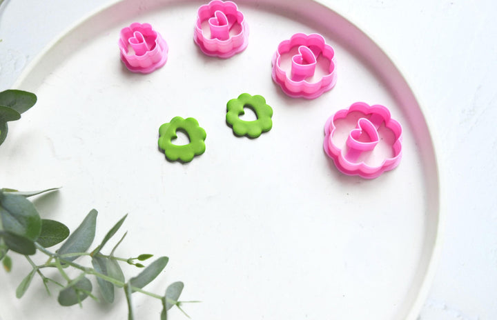 Flower Heart Clay Cutter Set: Polymer Clay Earring Cutters (25-40mm)