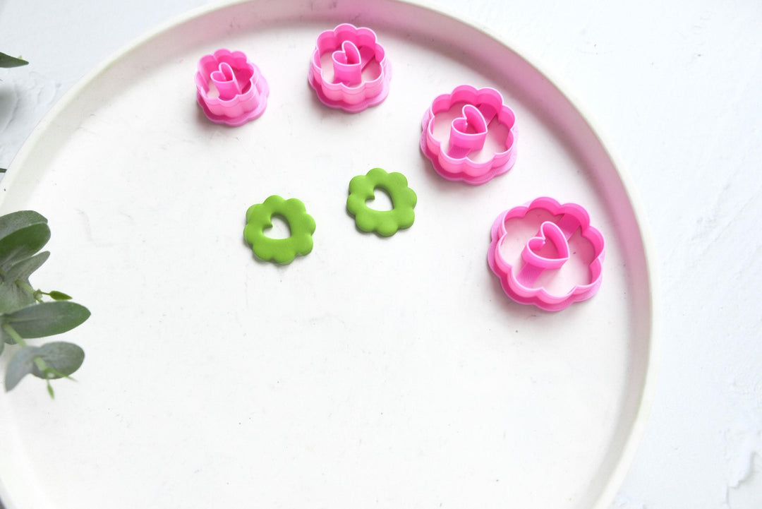 Flower Heart Clay Cutter Set: Polymer Clay Earring Cutters (25-40mm)