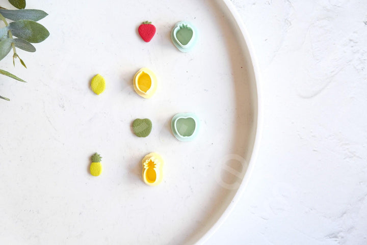 Fruit Stud Earring Clay Cutter Set: Apple, Lemon, Strawberry, Pineapple