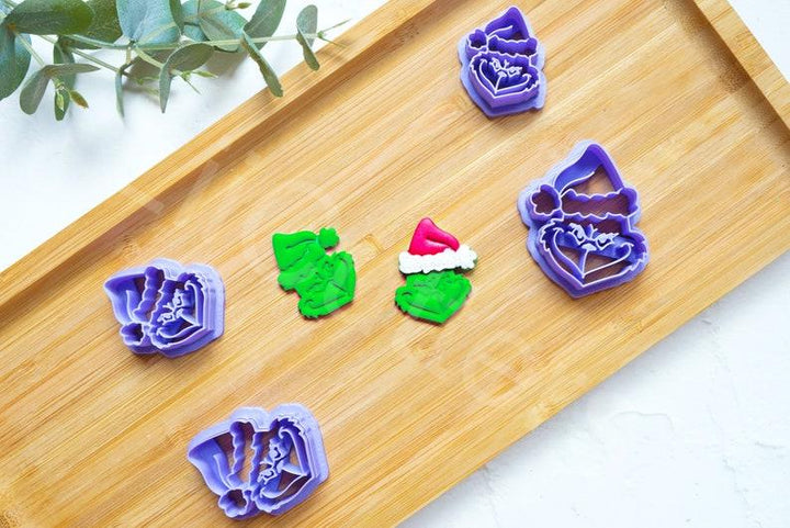 Grinch Polymer Clay Cutter: Christmas Earring Embossed Cutter, Grinch earrings, Grinch holiday accessory