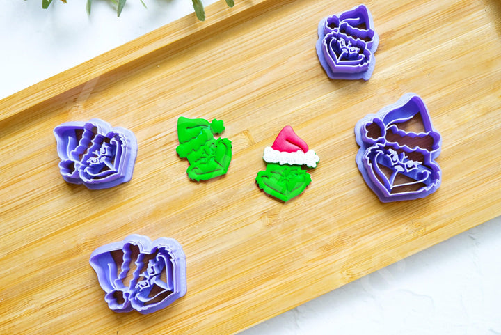 Grinch Polymer Clay Cutter: Christmas Earring Embossed Cutter, Grinch earrings, Grinch holiday accessory