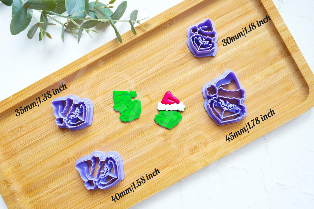 Grinch Polymer Clay Cutter: Christmas Earring Embossed Cutter, Grinch earrings, Grinch holiday accessory