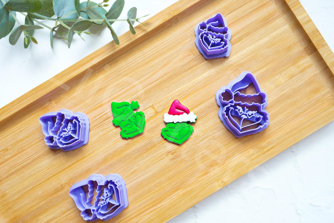 Grinch Polymer Clay Cutter: Christmas Earring Embossed Cutter, Grinch earrings, Grinch holiday accessory
