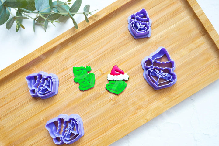 Grinch Polymer Clay Cutter: Christmas Earring Embossed Cutter, Grinch earrings, Grinch holiday accessory