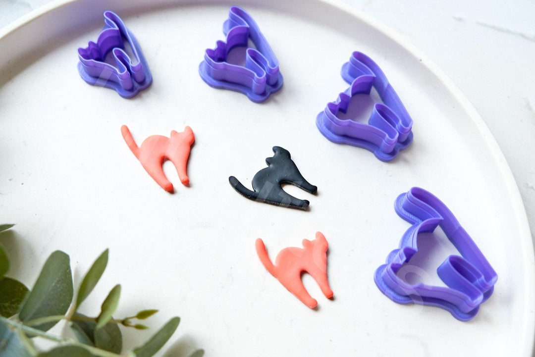 Halloween Cat Clay Cutter – Spooky Polymer Clay Earring Cutter, Cute Cat Shape Mold for Cookies, Hair Clips & Fall Crafts