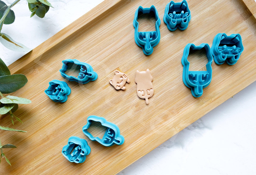 Hanging Cat Polymer Clay Cutters: 3D Printed Animal Stamps (2 pc set)