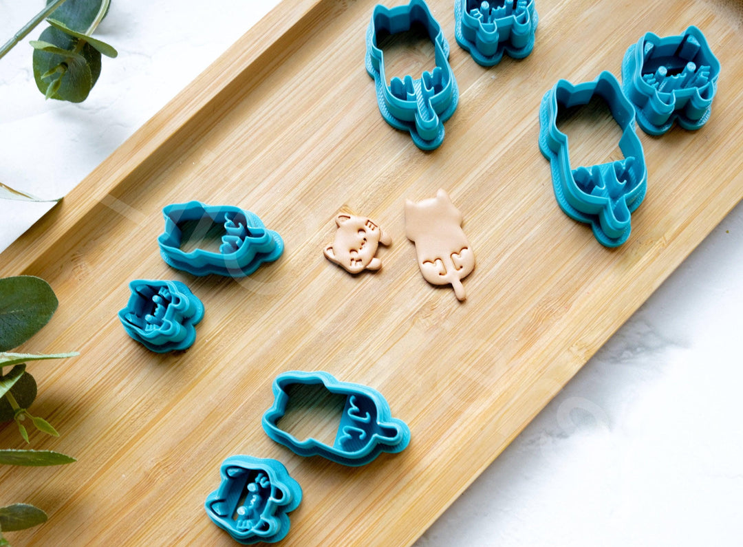 Hanging Cat Polymer Clay Cutters: 3D Printed Animal Stamps (2 pc set)