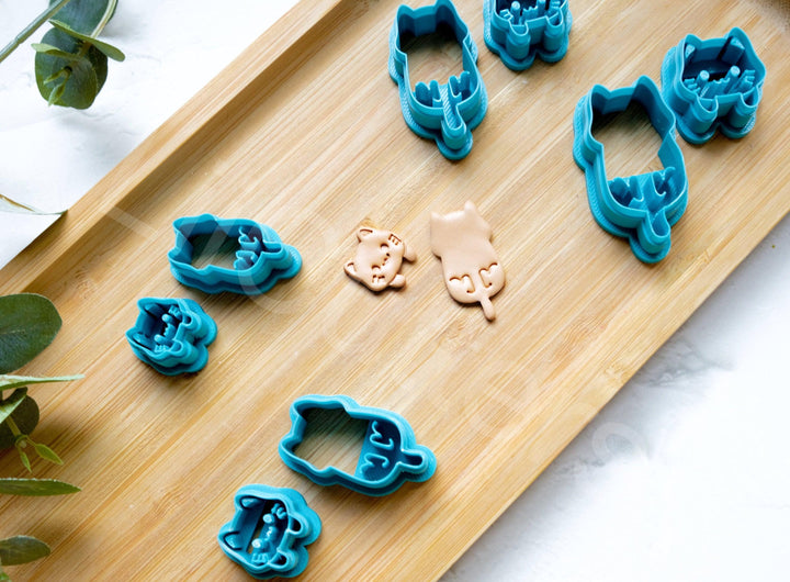 Hanging Cat Polymer Clay Cutters: 3D Printed Animal Stamps (2 pc set)