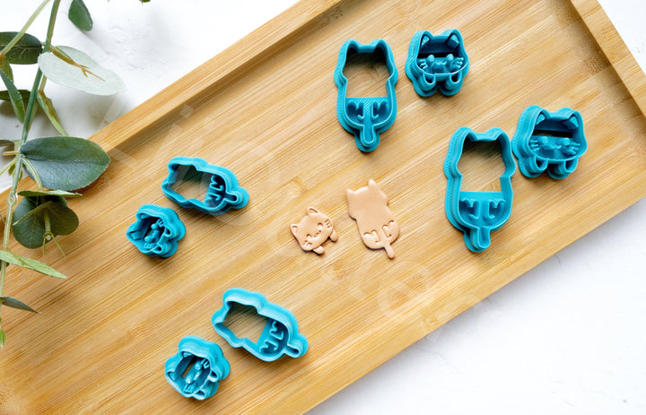 Hanging Cat Polymer Clay Cutters: 3D Printed Animal Stamps (2 pc set)