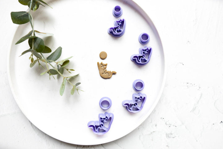 Hanging Cat Polymer Clay Cutter – 35–50mm Cat Shape Clay Cutter for Earrings, Hair Clips & Cookies, 3D Printed Jewelry Making Tool