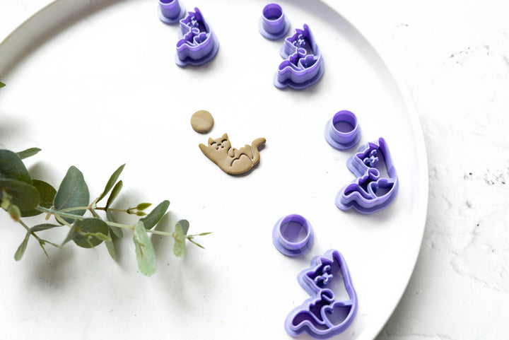 Hanging Cat Polymer Clay Cutter – 35–50mm Cat Shape Clay Cutter for Earrings, Hair Clips & Cookies, 3D Printed Jewelry Making Tool