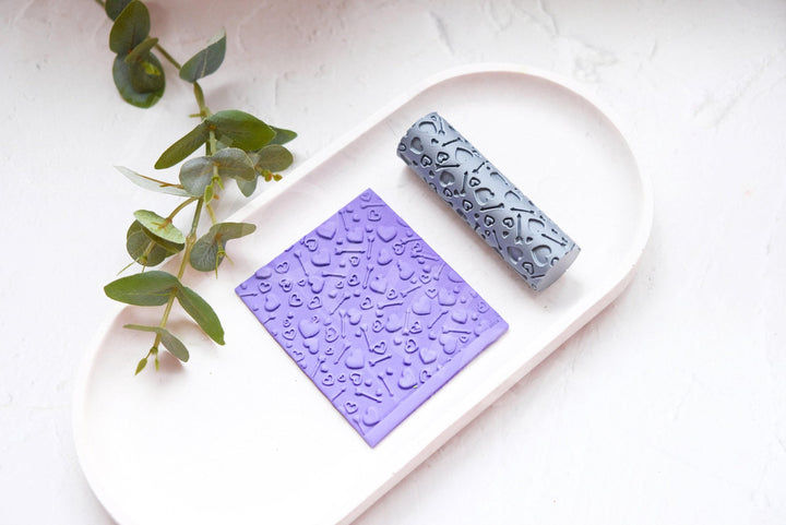 Heart & Arrows Polymer Clay Roller: Valentine Texture + XO Cutter
