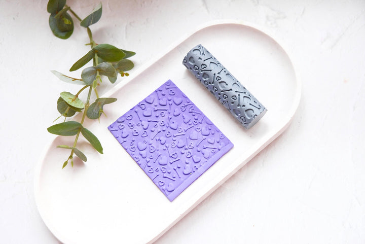 Heart & Arrows Polymer Clay Roller: Valentine Texture + XO Cutter