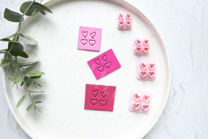 Heart Slab Cutter Set: Valentine Clay Print Stamp, Earring Making (7-10mm)