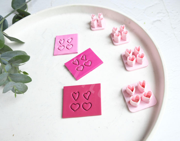 Heart Slab Cutter Set: Valentine Clay Print Stamp, Earring Making (7-10mm)