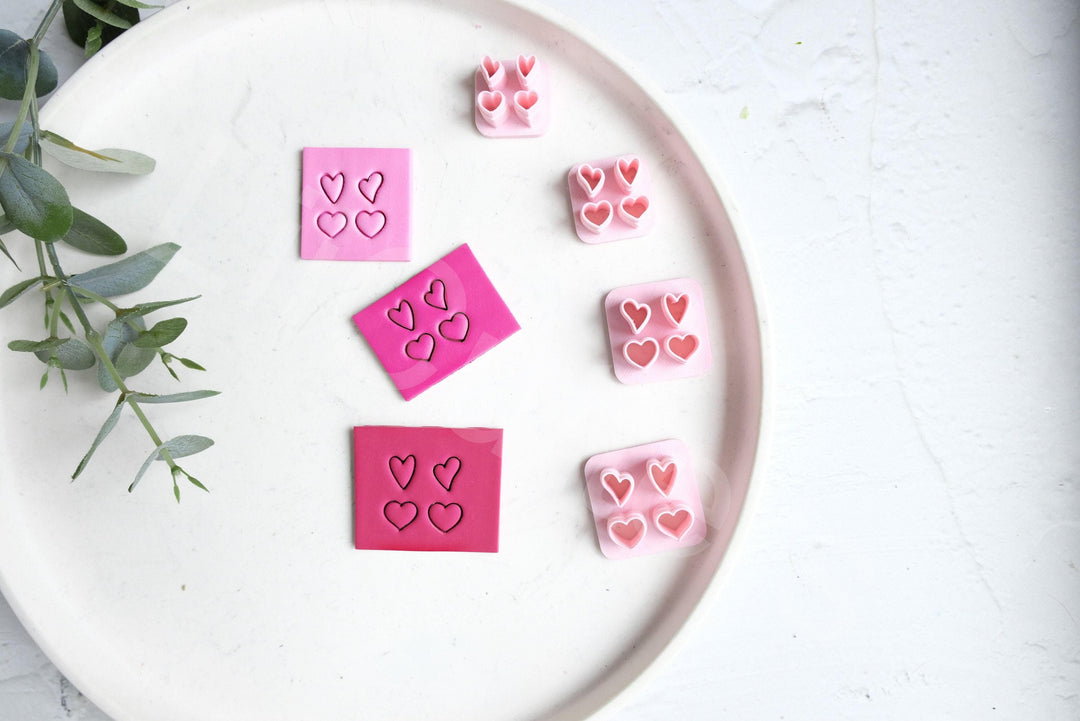 Heart Slab Cutter Set: Valentine Clay Print Stamp, Earring Making (7-10mm)