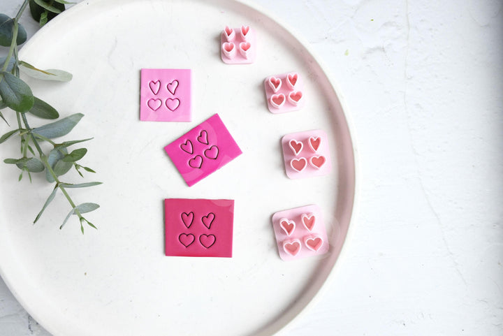 Heart Slab Cutter Set: Valentine Clay Print Stamp, Earring Making (7-10mm)