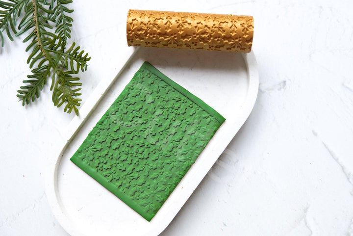 Holly Leaf Christmas Clay Roller | Polymer Clay Texture Roller | Holiday Embossing Tool for Clay | Christmas Earrings| Winter Craft Supplies