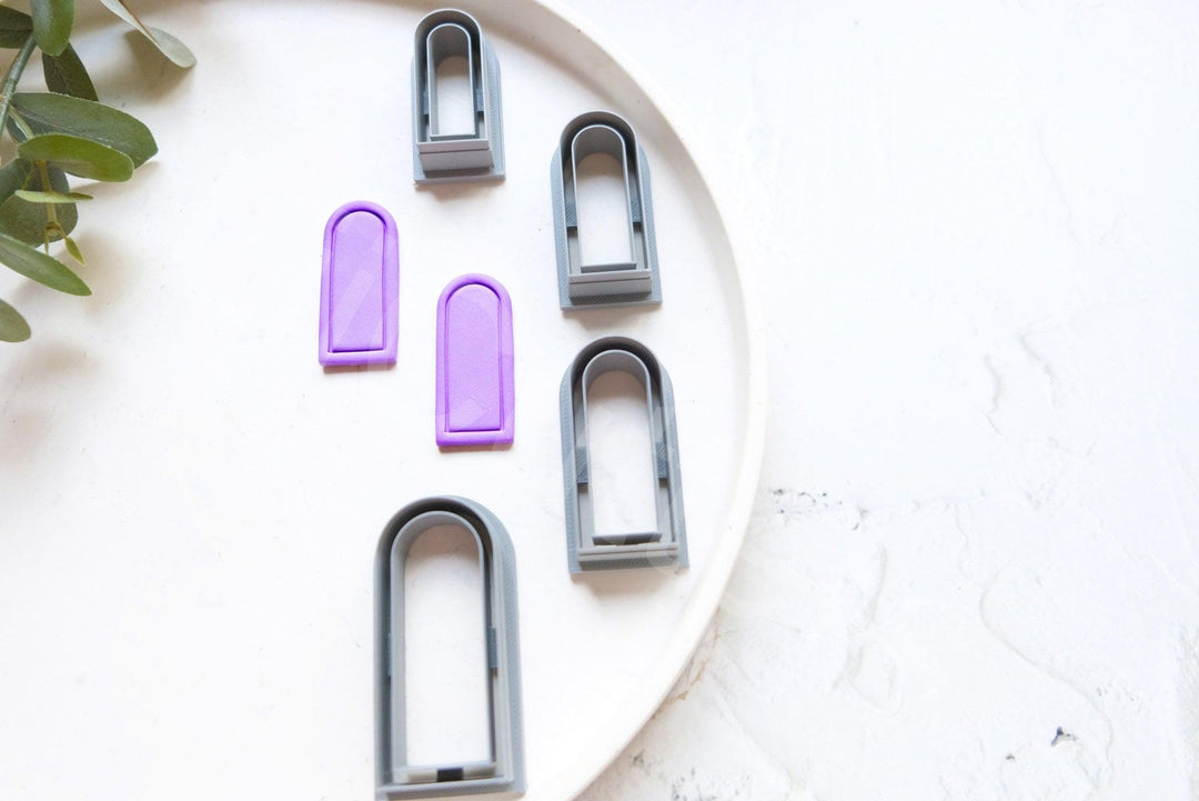 Long Arch Polymer Clay Cutter Set – Long Window & Tall Embossed Earring Mold, Geometric Clay Tools for Jewelry