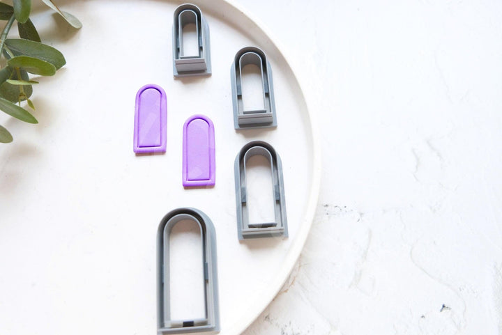 Long Arch Polymer Clay Cutter Set – Long Window & Tall Embossed Earring Mold, Geometric Clay Tools for Jewelry