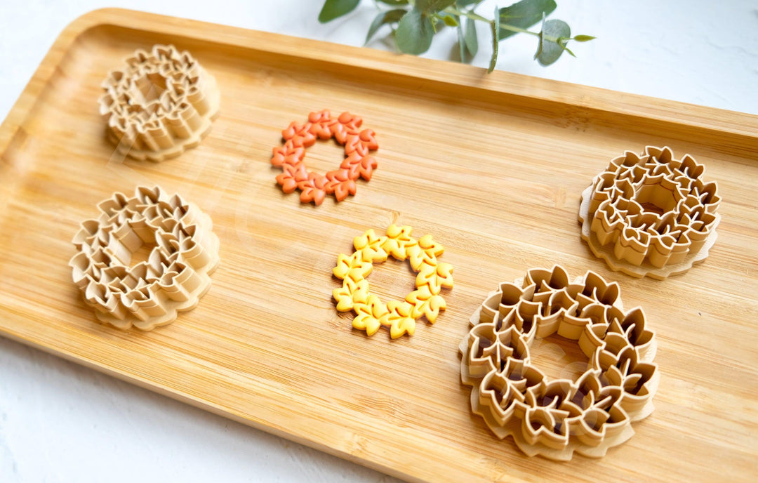 Maple Wreath Clay Cutter: Fall Earrings, Cookie Dough (30-45mm)