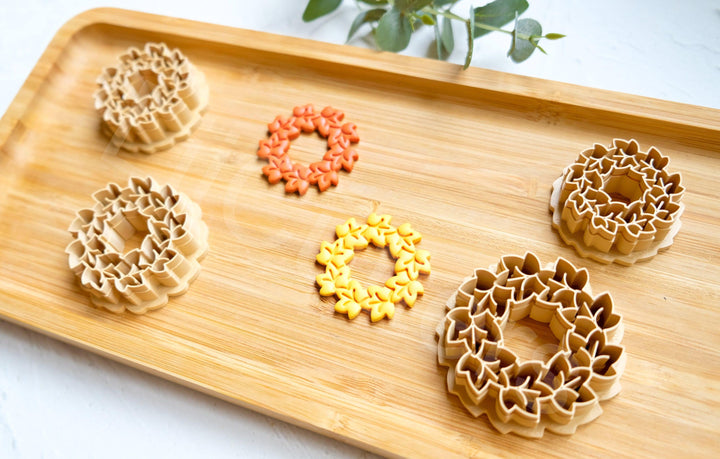Maple Wreath Clay Cutter: Fall Earrings, Cookie Dough (30-45mm)
