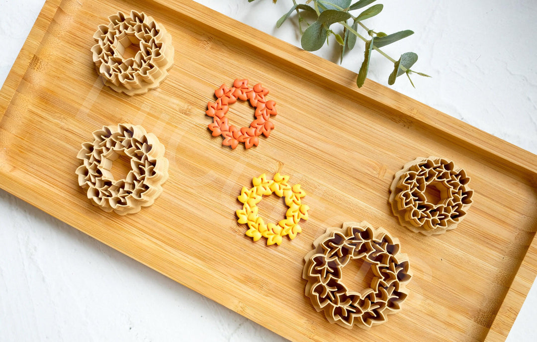 Maple Wreath Clay Cutter: Fall Earrings, Cookie Dough (30-45mm)