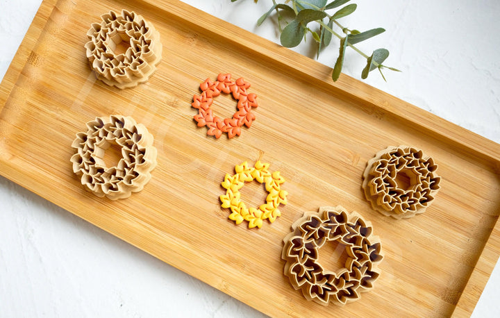 Maple Wreath Clay Cutter: Fall Earrings, Cookie Dough (30-45mm)