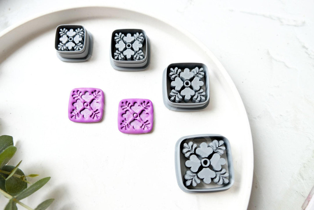Floral Tile Polymer Clay Cutters: Mediterranean Design