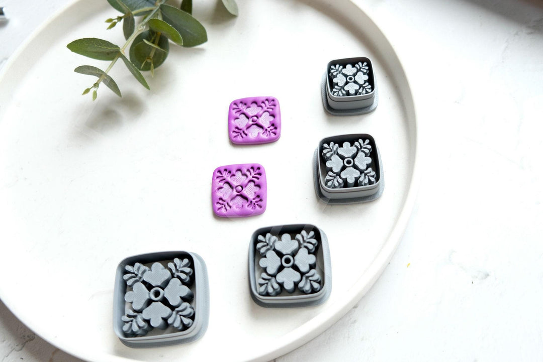 Floral Tile Polymer Clay Cutters: Mediterranean Design
