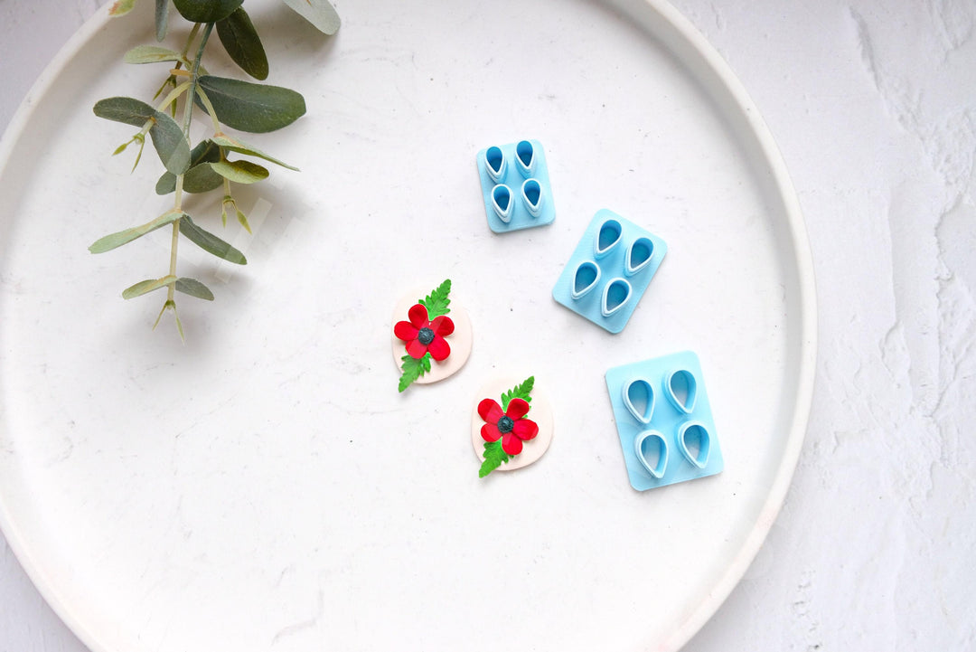 Mini Flower Leaf Polymer Clay Cutters: Earring Studs, 3 Sizes