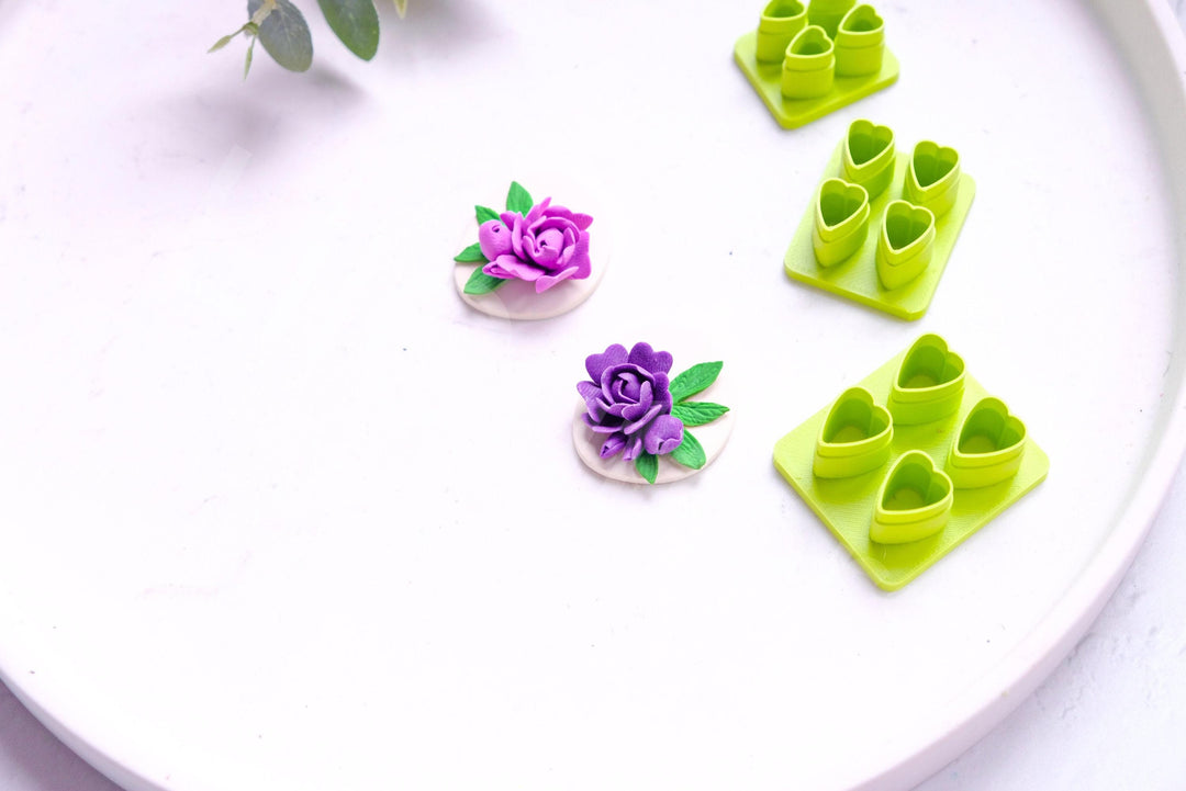 Mini Flower Leaf Polymer Clay Cutter Set: Peony Earring DIY (8mm-12mm)
