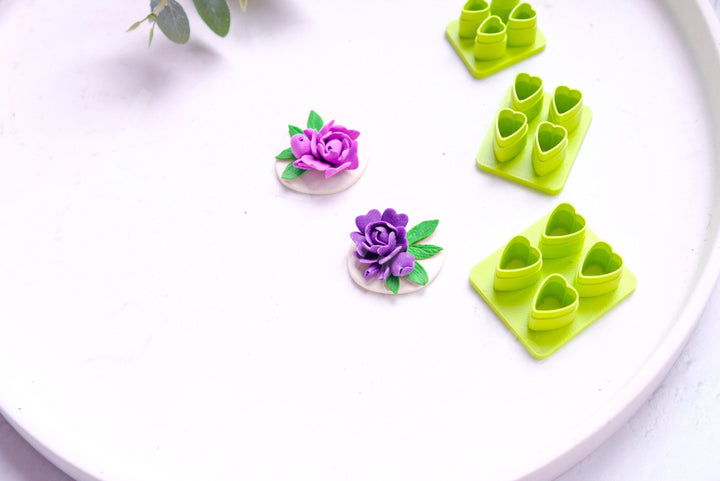 Mini Flower Leaf Polymer Clay Cutter Set: Peony Earring DIY (8mm-12mm)