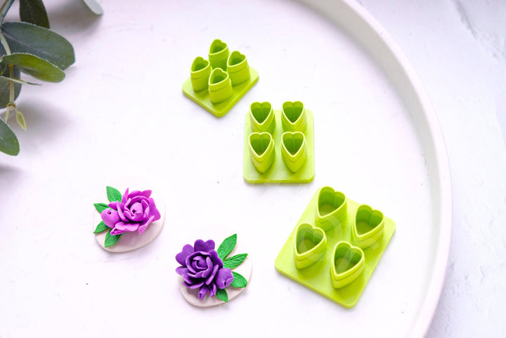 Mini Flower Leaf Polymer Clay Cutter Set: Peony Earring DIY (8mm-12mm)