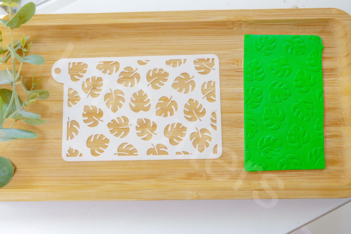 Monstera Leaf Texture Stencil: Seamless Clay Pattern (80x120mm)